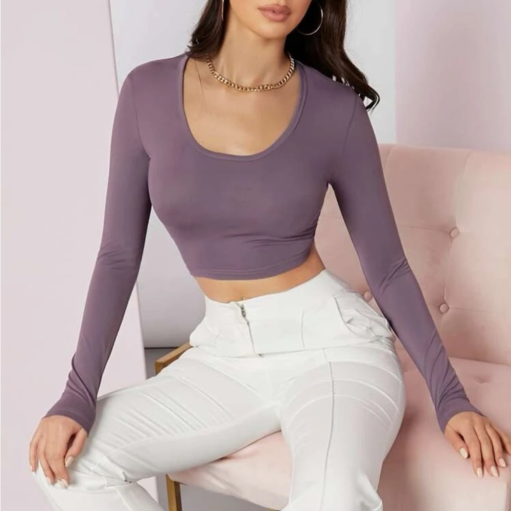 PURPLE XS SCOOP NECK CROPPED TEE
